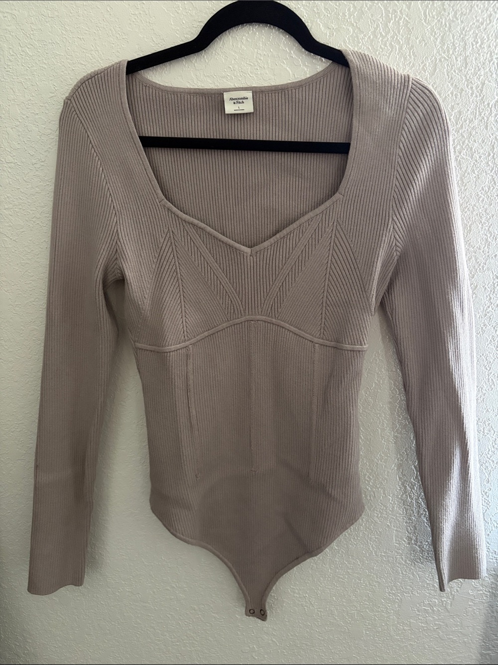 Abercrombie & Fitch Taupe Ribbed Long-Sleeve Bodysuit
